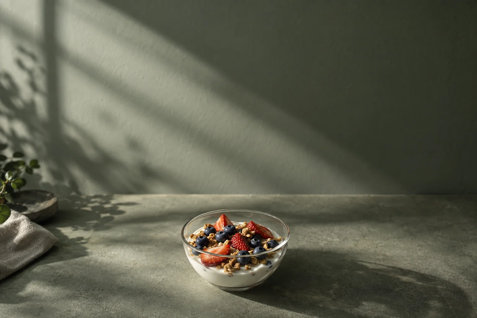 Tigela de iogurte com frutas vermelhas e granola