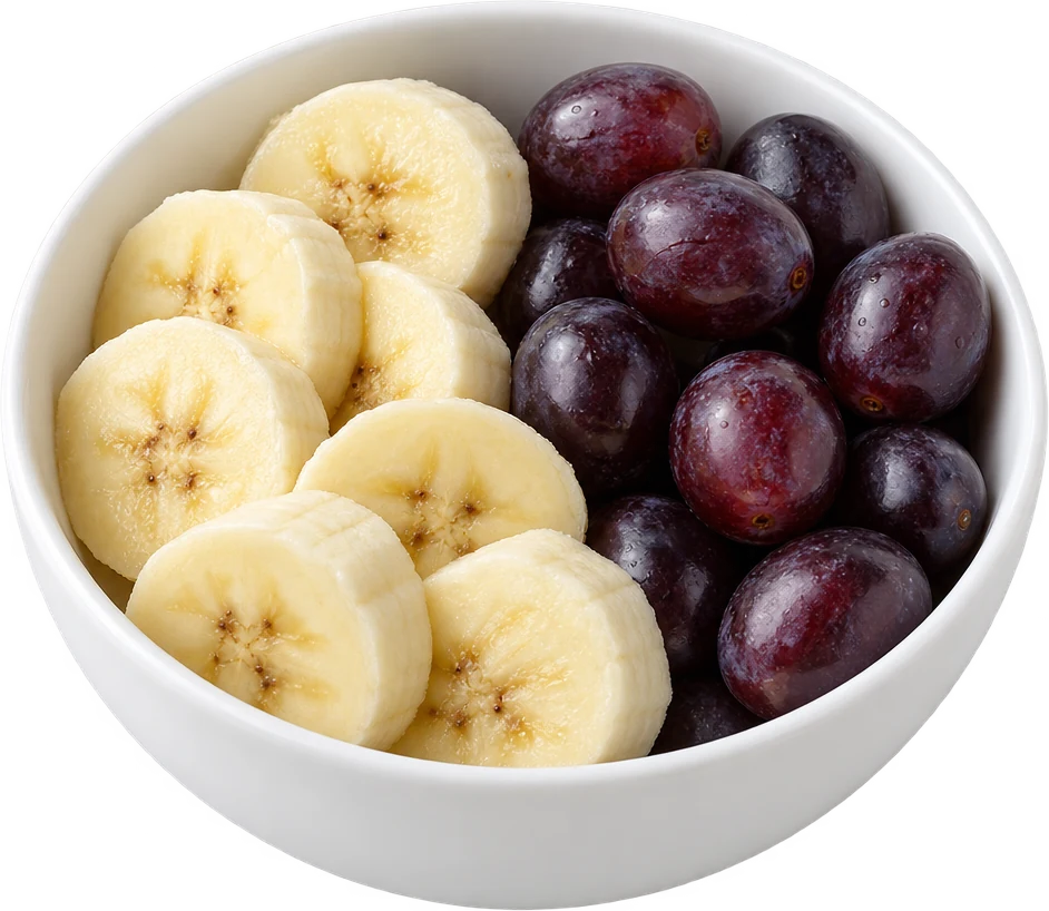 Lanche da tarde: Banana e uva
